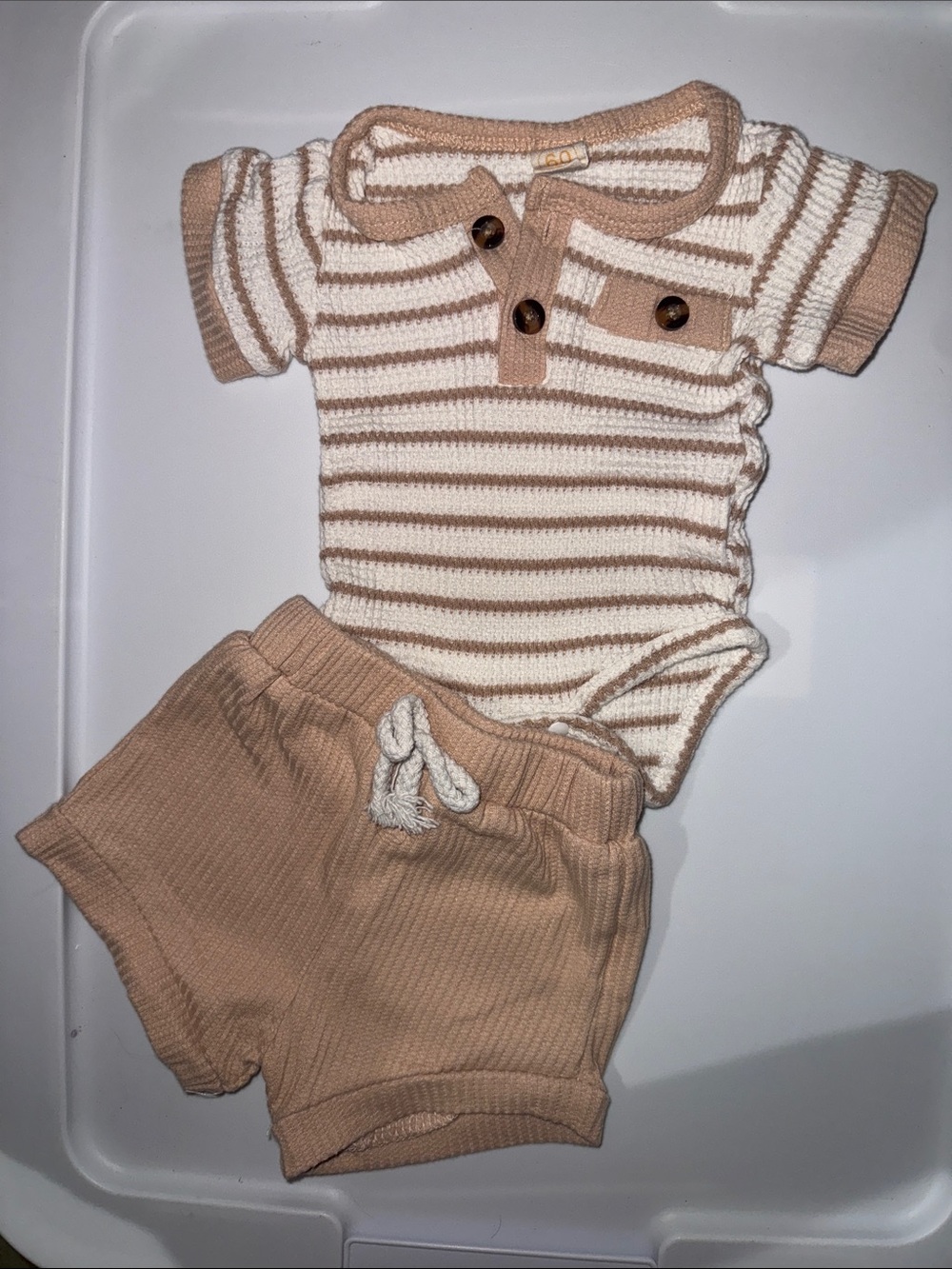 Neutral Striped Knit Baby Bodysuit & Shorts Set